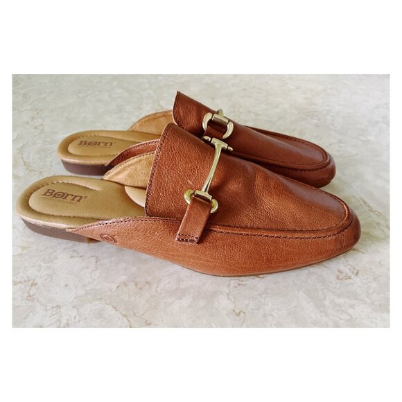Born Sz 11 Lareina Saddle Italian Leather Loafer Style Mule With Gold Buckle - Picture 1 of 11